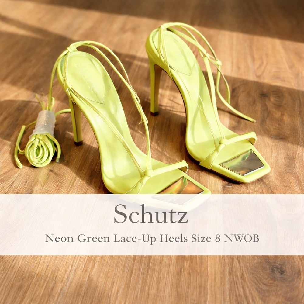 Schutz Neon Green Square Toe Lace-Up Heels Size 8B NWOB